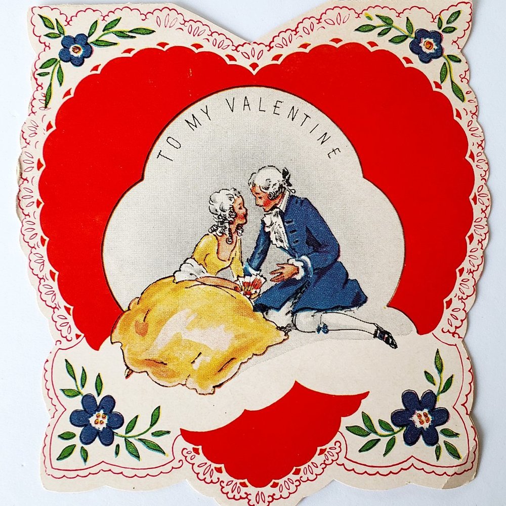 1940's COURTING COUPLE Victorian Paper Top Fold Valentine's Day Love Card